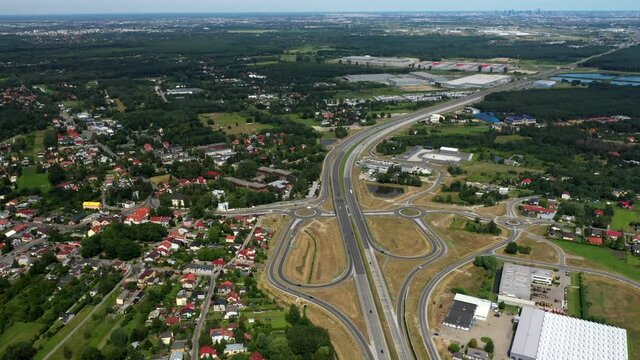 Logistic Park and Highway Exit at Expressway S8, Warsaw, Poland, Aerial CIrcling