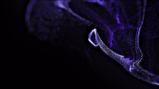 Abstract Macro slow motion shot of Blue and Orange Particle Fluid isolated on black. paint drops mixing in water. Ink swirling underwater. Colored cloud abstract smoke explosion animation. 3D render