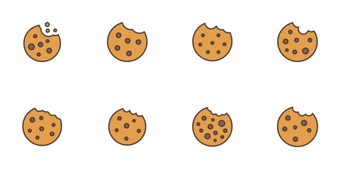 Set of cookie icon. Filled outline style sign symbol. Browser concept for app and web design. Vector illustration isolated on white background. EPS 10.