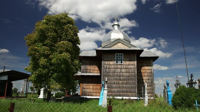 Ancient wooden orthodox church of Transfiguration in village Ukraine. Temple