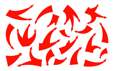 Red different attack arrows icon set. Historical arrow in retro style for map. Flat infographic element of pointer cursor. Simple graphic symbol forward, back. Isolated on white vector illustration