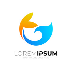 Wave logo and fish tail logo combination, circle style