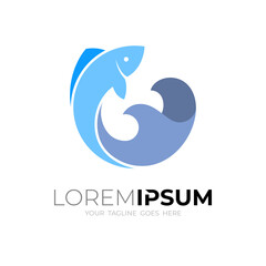 Abstract Fish logo and water wave design combination, Marine life icons
