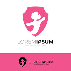 Shield logo with people design template, children logos
