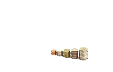 Thai baht coins on white background