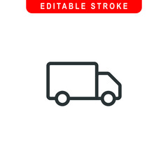 Delivery Truck Outline Icon. Delivery Truck Line Art Logo. Vector Illustration. Isolated on White Background. Editable Stroke