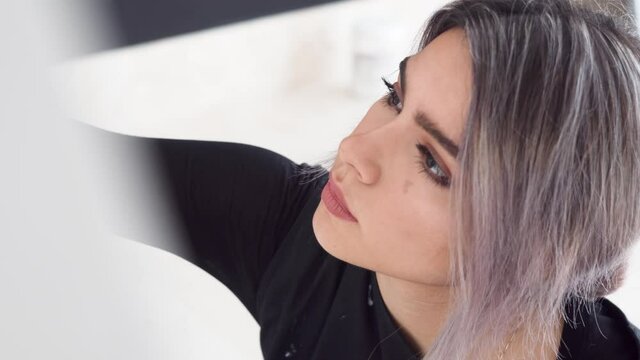 Beautiful And Creative Latina Artist Doing A Paint Canvas In The Studio. - Low Angle Shot, Closeup