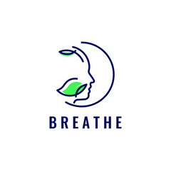 human head breath leaf nature natural air logo vector icon illustration