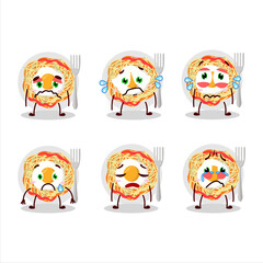 Noodles cartoon in character with sad expression