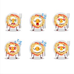 Cartoon character of noodles with sleepy expression