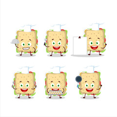 Cartoon character of sandwich with various chef emoticons