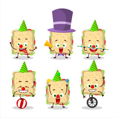 Cartoon character of sandwich with various circus shows
