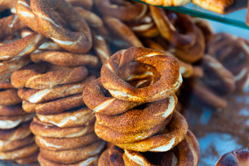 Traditional turkish simit, popular street baked goods with sesame