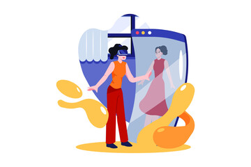 Young woman doing online shopping through virtual technology