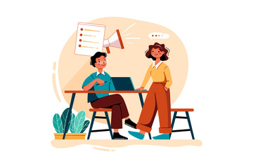 Male And Female Employee Doing Planning For Digital marketing