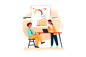 Employees Working On Marketing Strategy Illustration concept. Flat illustration isolated on white background.