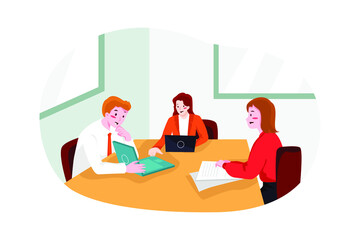 Business Team Working On Project Illustration concept. Flat illustration isolated on white background.