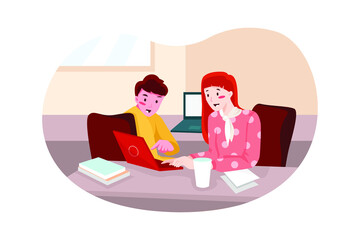 Colleague Helping Each Other In Work Illustration concept. Flat illustration isolated on white background.