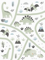 Cute doodle dino. Cartoon illustration dinosaur family. Vector print with cute dino in scandinavian style © NadezdaBarkova