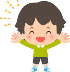 両手を上げて喜ぶ男の子