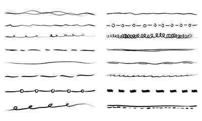 Doodle set of Hand Drawn Text Dividers, artistic pen brushes, Borders, Lines and laurels design elements. Vector illustration