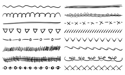 Fototapeta premium Doodle set of Hand Drawn Text Dividers, artistic pen brushes, Borders, Lines and laurels design elements. Vector illustration
