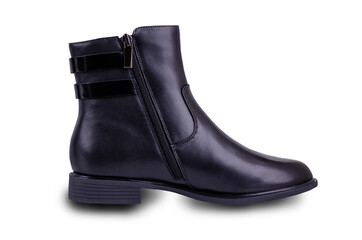 New black leather boots with a shadow