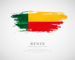 Obraz premium Happy independence day of Benin with artistic watercolor country flag background