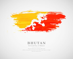 Obraz na płótnie Canvas Happy national day of Bhutan with artistic watercolor country flag background