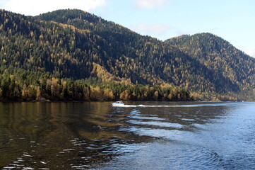 Autumn on Lake Teletskoye. Altai Republic. Western Siberia. Russia