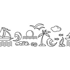 Seamless border. Vacation travel. The concept of sea cruises, vector motif . Monochrome