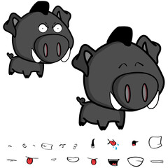 big head wild pig cartoon kawaii expressions collection pack in vector format