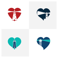 Set of Love Mercusuar logo design vector illustration, Creative Mercusuar logo design concept template, symbols icons