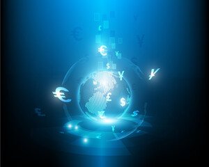 Currency exchange symbol and money transfer