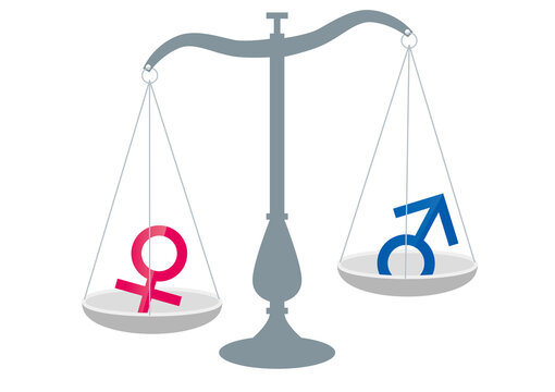 男女を比べる天秤ばかりのイラスト　アイコン　男女同権　男女平等ジェンダーギャップイメージ