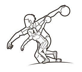 Bowling Sport Players Men and Women Pose Cartoon Graphic Vector