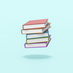 Stack of Colored Books on Blue Background