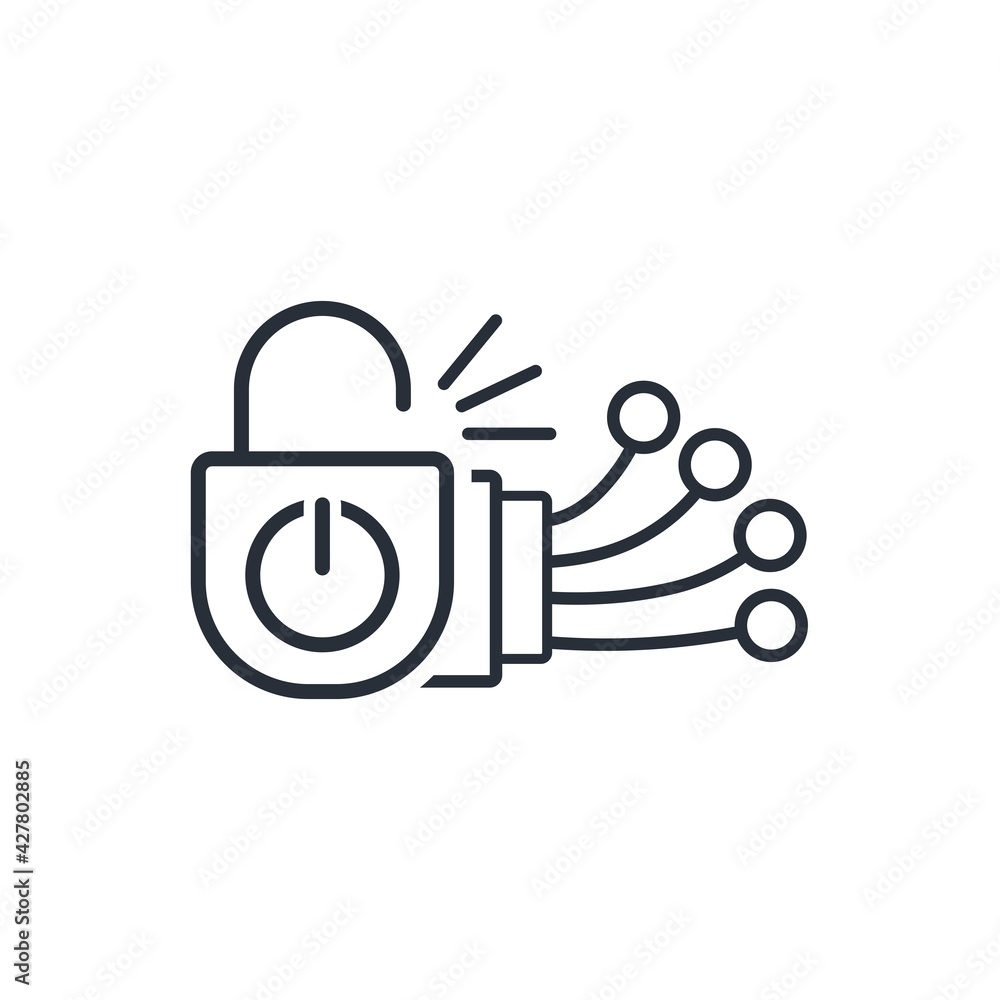 Poster electronic cable and lock. open multi-channel access. vector linear icon isolated on white backgroun