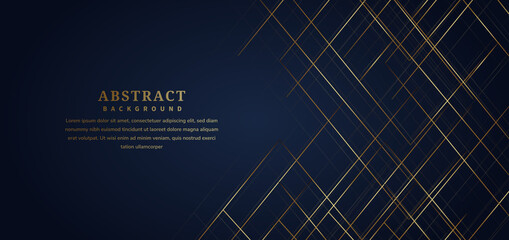 Abstract striped lines gold color on dark blue background. Luxury style.