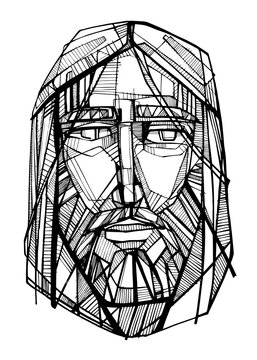 Jesus Christ face ink illustration