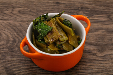 Vagan cuisine with roasted green bean