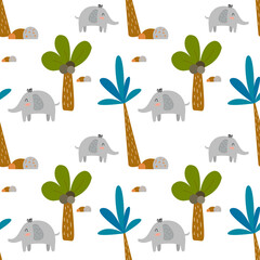 seamless pattern with elephant and palm