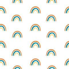 Summer rainbow seamless pattern on white background for scrapbooking, fabric, decoration. Safari rainbow seamless pattern