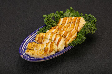 Grilled Greek haloumi cheese with herbs