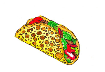 Hand drawn watercolor tortilla with vegetables