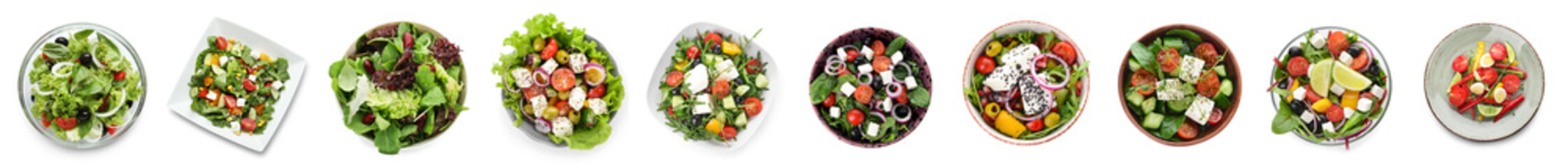 Bowl with delicious fresh salad on white background