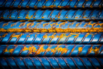 Reinforcement steel rod and deformed bar with rebar at construction site.