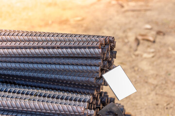 Reinforcement steel rod and deformed bar with rebar at construction site.