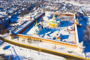 Gold ring of Russia, view of Kremlin and St. Nicholas Cathedral in a winter sunny day at Zaraysk, Russia