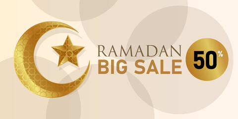 Ramadan big sale banner crescent moon discount promo festival